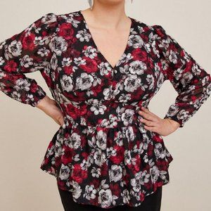 NWT Torrid Peplum Chiffon Clip Floral Blouson Sleeve Top size 0